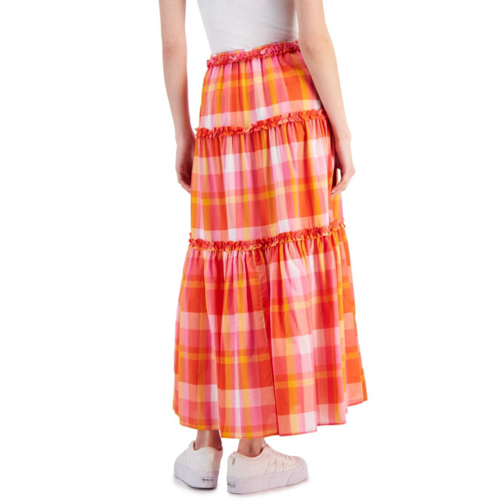 Nautica Jeans Women's Medium 100% Cotton Bright Plaid Ruffle-Trim Maxi Skirt NWT - Picture 2 of 6